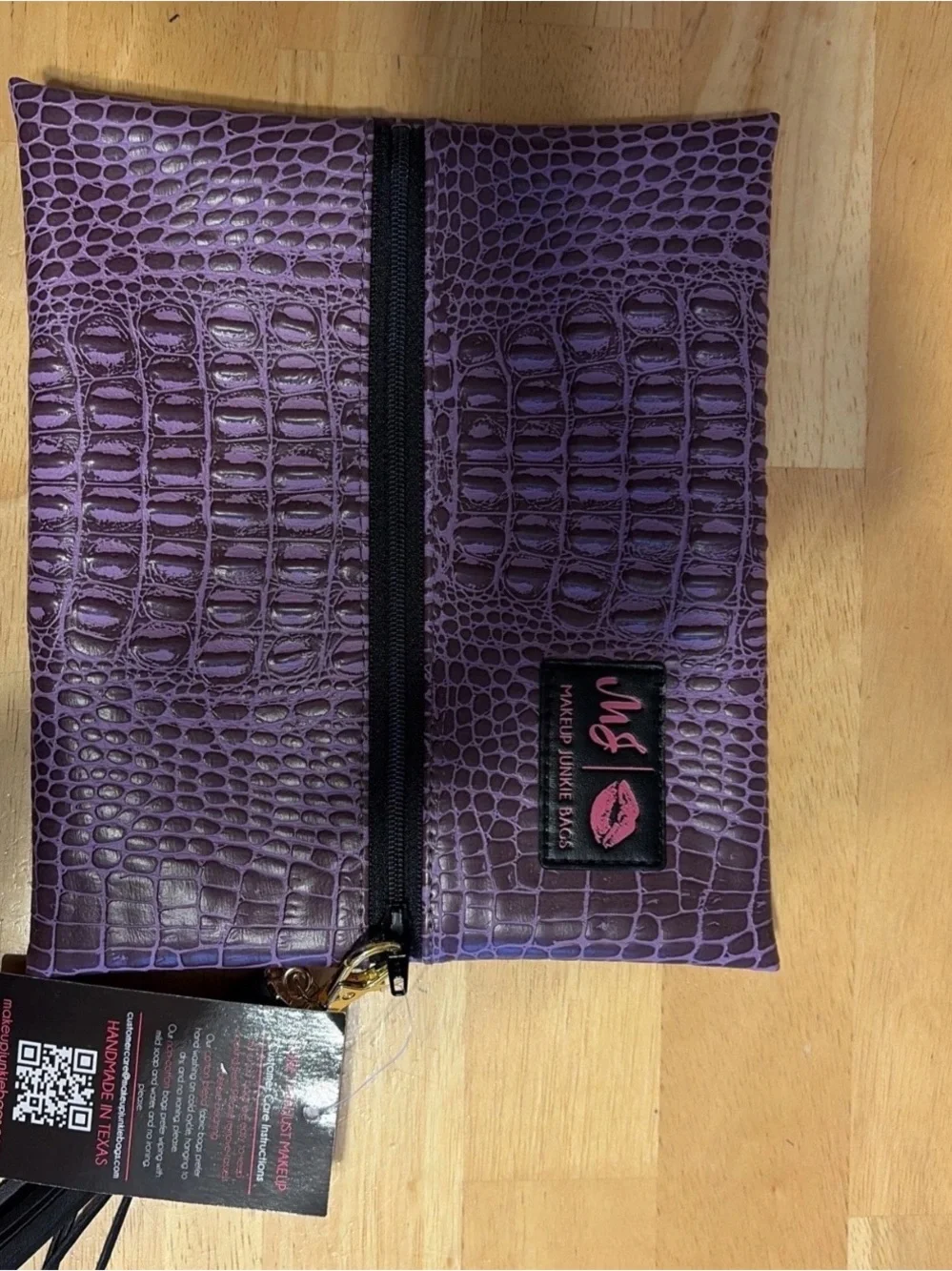 Makeup Junkie Bags Purple Croc-Embossed Cosmetic Bag